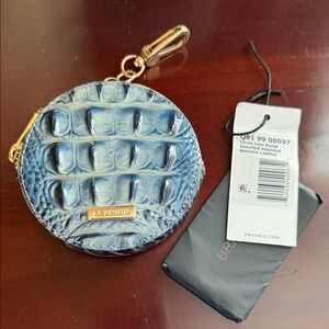 Brahmin Blue Croc Embossed Leather Circle Coin Purse